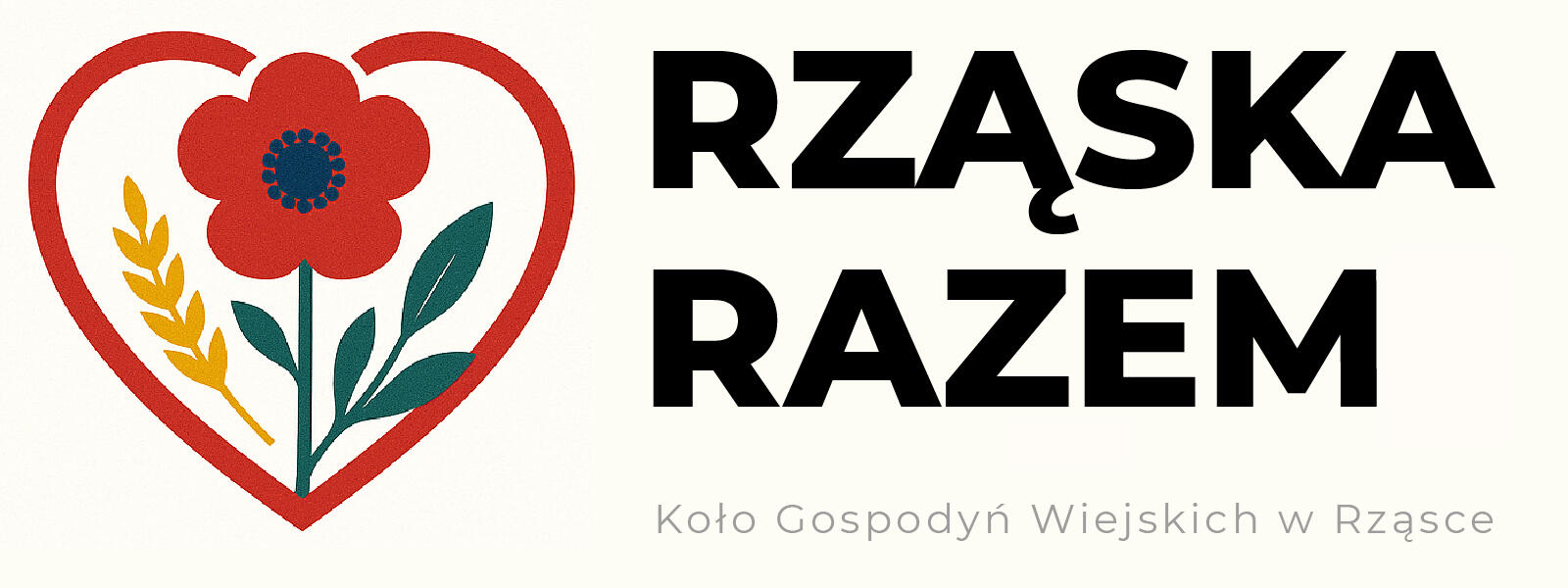 Logo KGW Rząska Razem – czerwony kwiat, liść i kłos zamknięte w czerwonym sercu